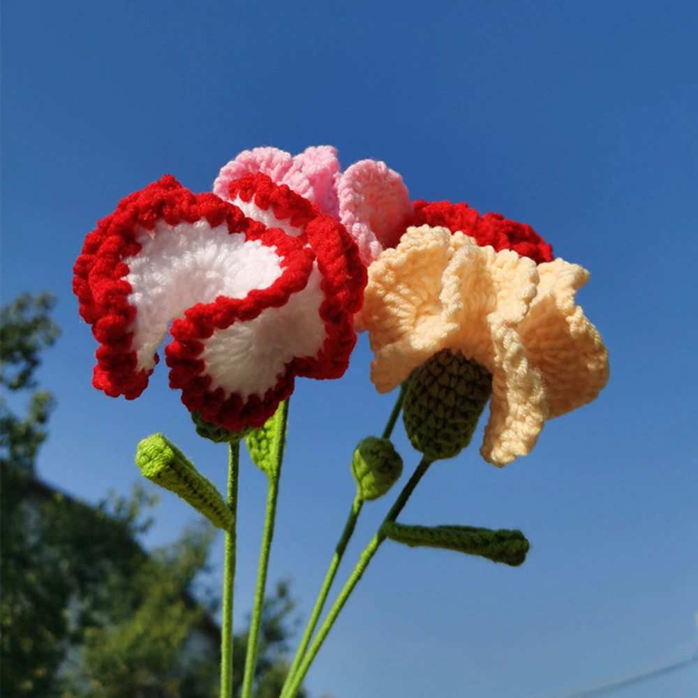 Knitted Carnation Hand-made Wool Hand Crocheting Artificial Flower with Packing Bag Home Decor