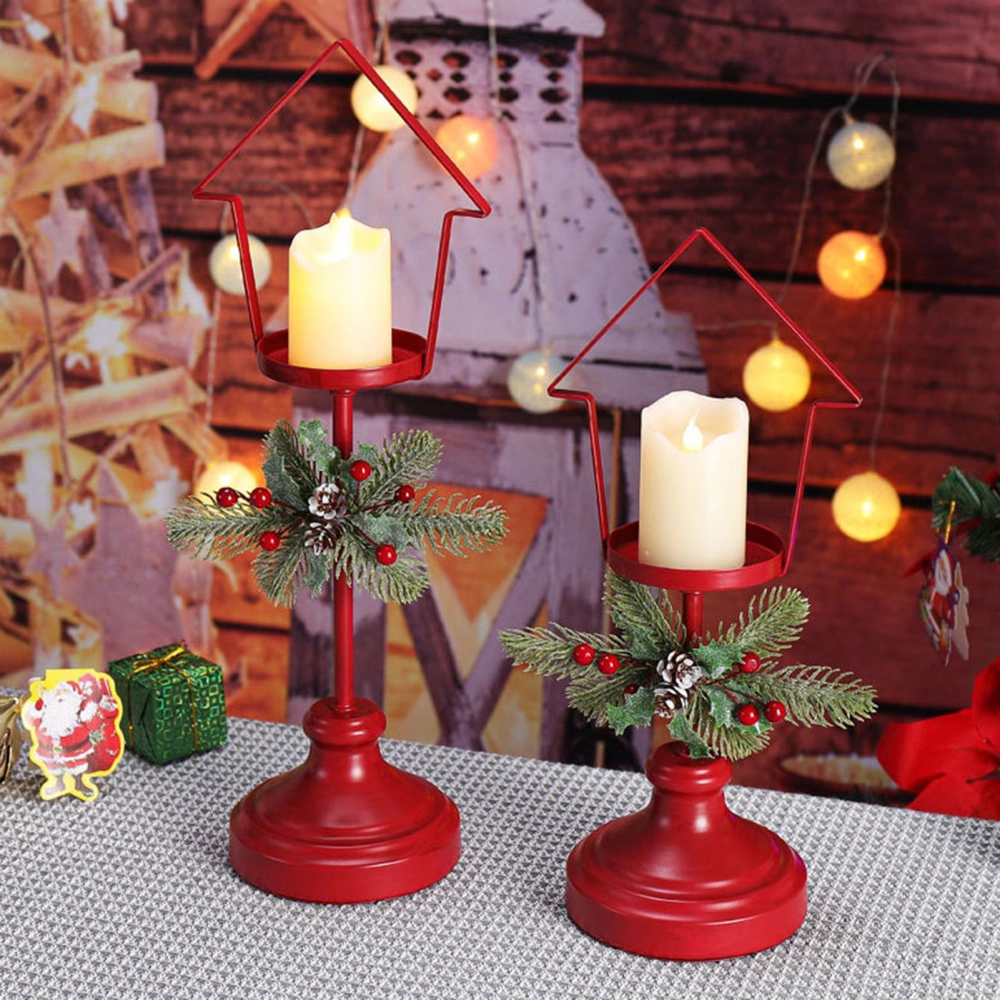 2Pcs Candle Holder Add Festive Touch Vintage Decorative Iron Art Xmas Wreath Snow House Candlestick Party Supplies