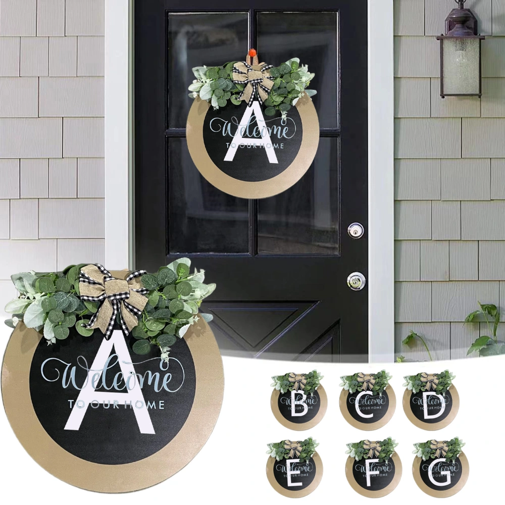 Front Door Wreath A-Z 26 Letters Round Sign with Bow Fake Flower Decoration Rural Style Last Name Letter Wood Hanging Sign Farmhouse Decor