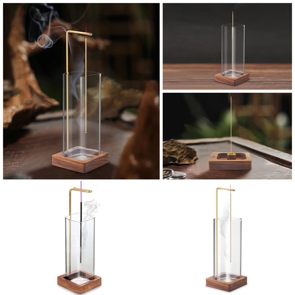 Incense Holder with Glass Cover Fireproof Non-slip Bottom Sturdy Stand Decorate Ash Catching Meditation Room Censer Holder Home Supply