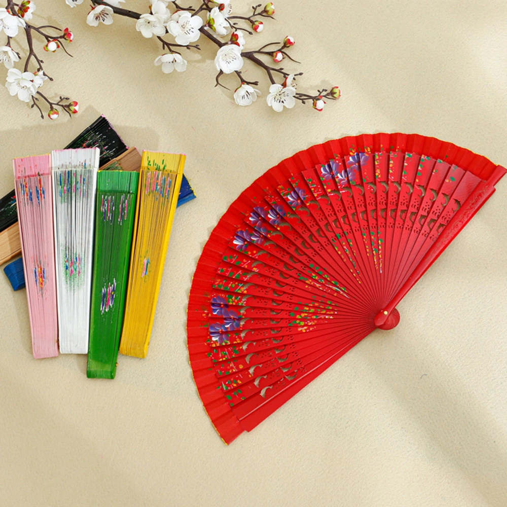 Folding Fan Hollow Out Double-sided Craft Gift Dancing Printing Wood Spanish Hand Fan Party Supplies