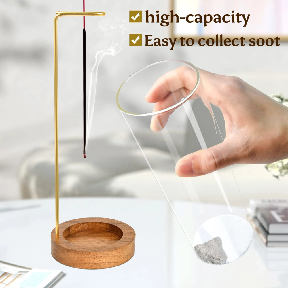 1 Set Backflow Incense Burner Clip Type Anti-ash Flying Windproof Decorative Wooden Base Upside Down Incense Stick Holder Family Supply