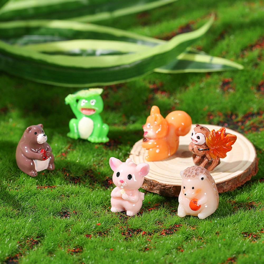 6Pcs Cartoon Animal Figurines Miniature Lovely Ant Rat Bear Squirrel Frog Hedgehog Resin Craft Ornament Colorful Dollhouse Animal Models Micro Landscape Decoration Creative Gift