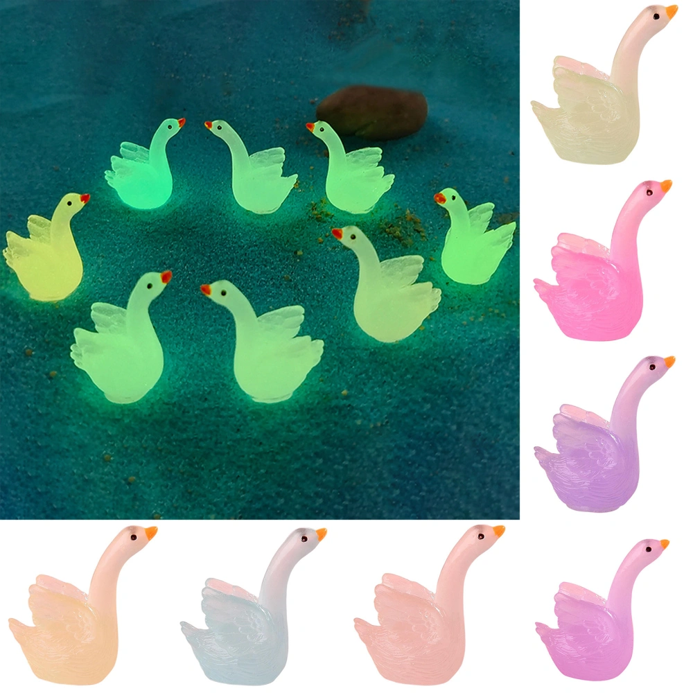 10Pcs Swan Ornament Luminous Anti-fade Shatter-proof Anti-crack Lightfast Collectible Micro Landscape Swan Figurine Home Decor