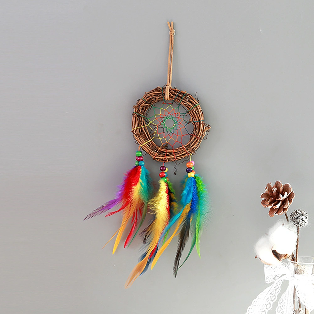 Dream Catcher with Lanyard Indian Style Decorative Wood Bead Garden Hanging Feather Dream Catcher Decoration Home Decor