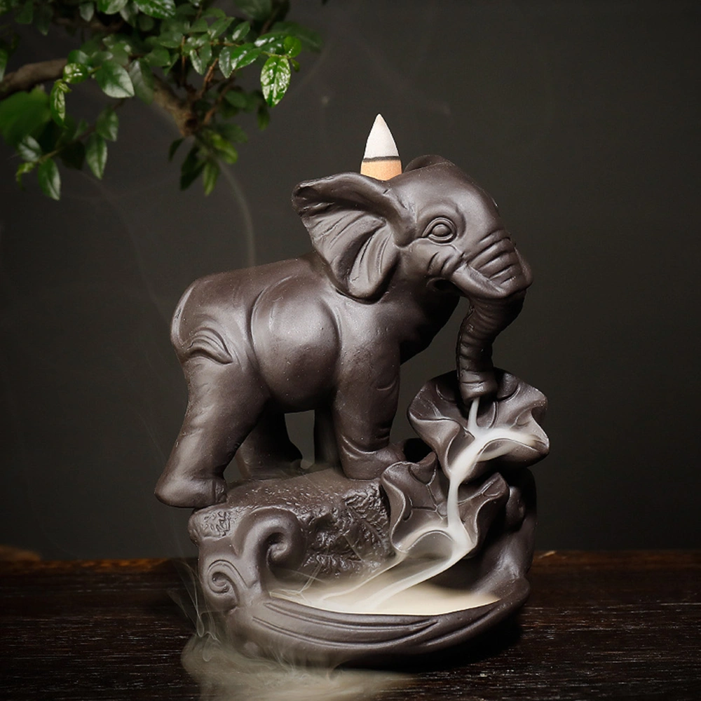 Waterfall Censer Waterfall Effect Decorative Craftwork Elephant Image Multi-function Home Decor Widely Use Desktop Purple Sand Backflow Incense Holder for Home