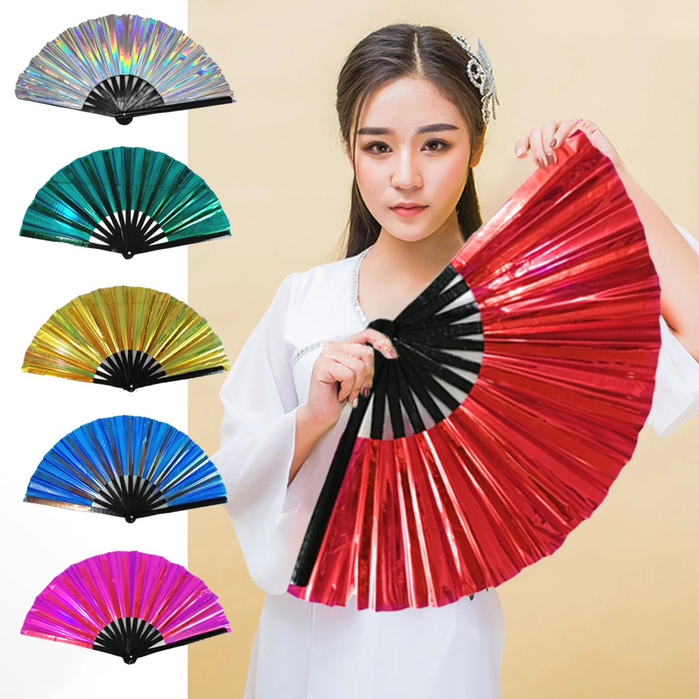 Folding Fan 13 Ribs Burr Free Brilliant Color Birthday Gift Transparent 13 Inch Large Shining Rave Hand Fan Performance Prop