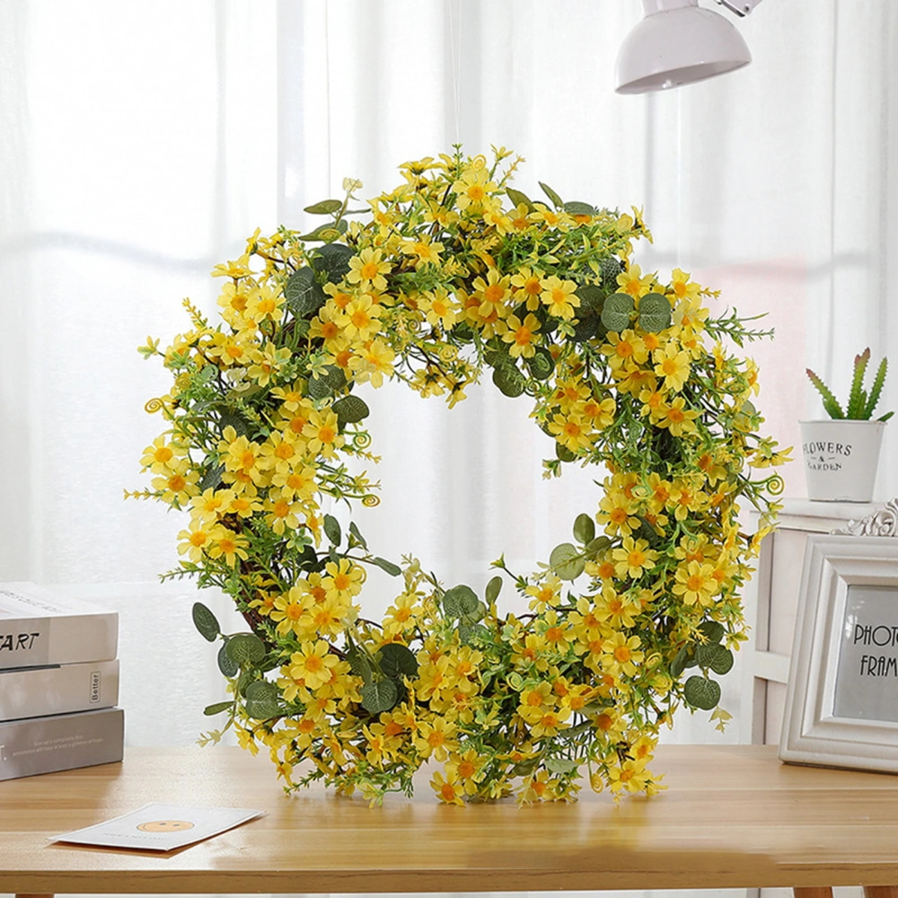 Artificial Wreath Yellow Flowers Eucalyptus DIY Spring Wall Door Hanging Faux Winter Jasmine Garland Home Supplies