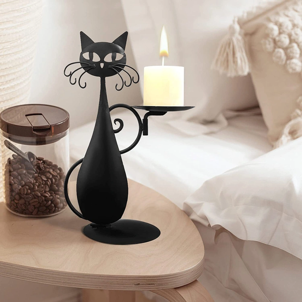 Candle Holder Cartoon Style Handmade Decorative Iron Art Cute Black Cat Shape Candlelight Stand Desktop Ornament Home Decor