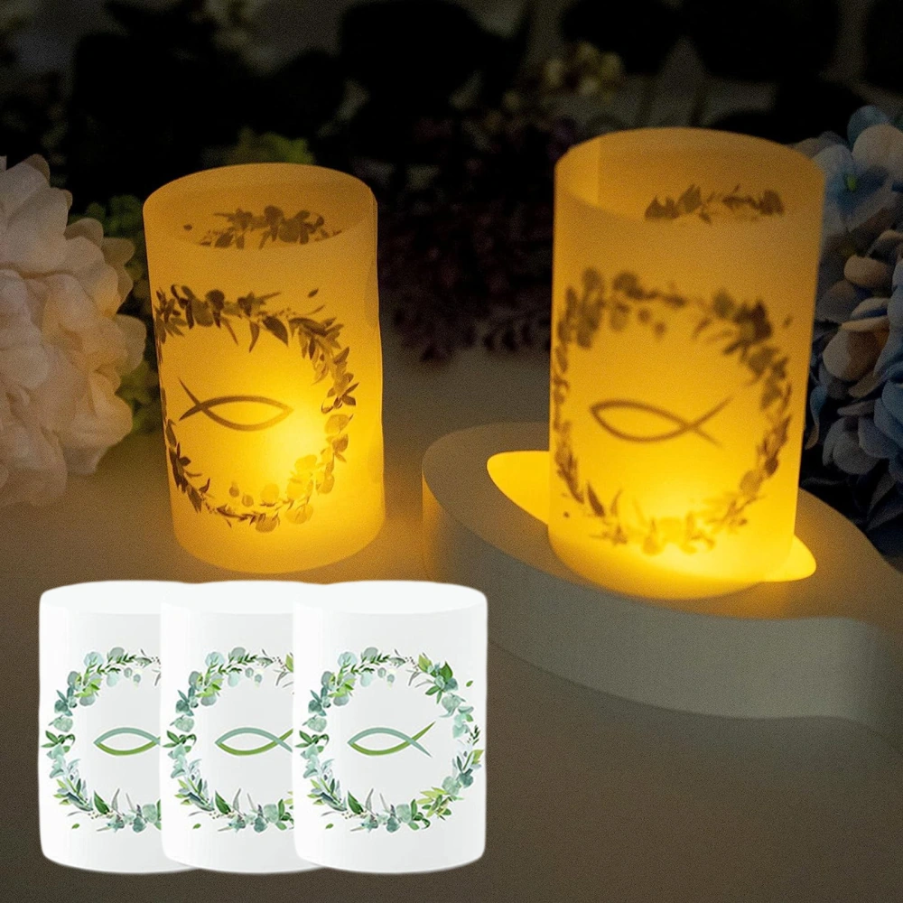 8Pcs Candle Cover Fish Pattern Green Garlands Windproof Table Decor Artistic Candle Shade Living Room Christening Decoration