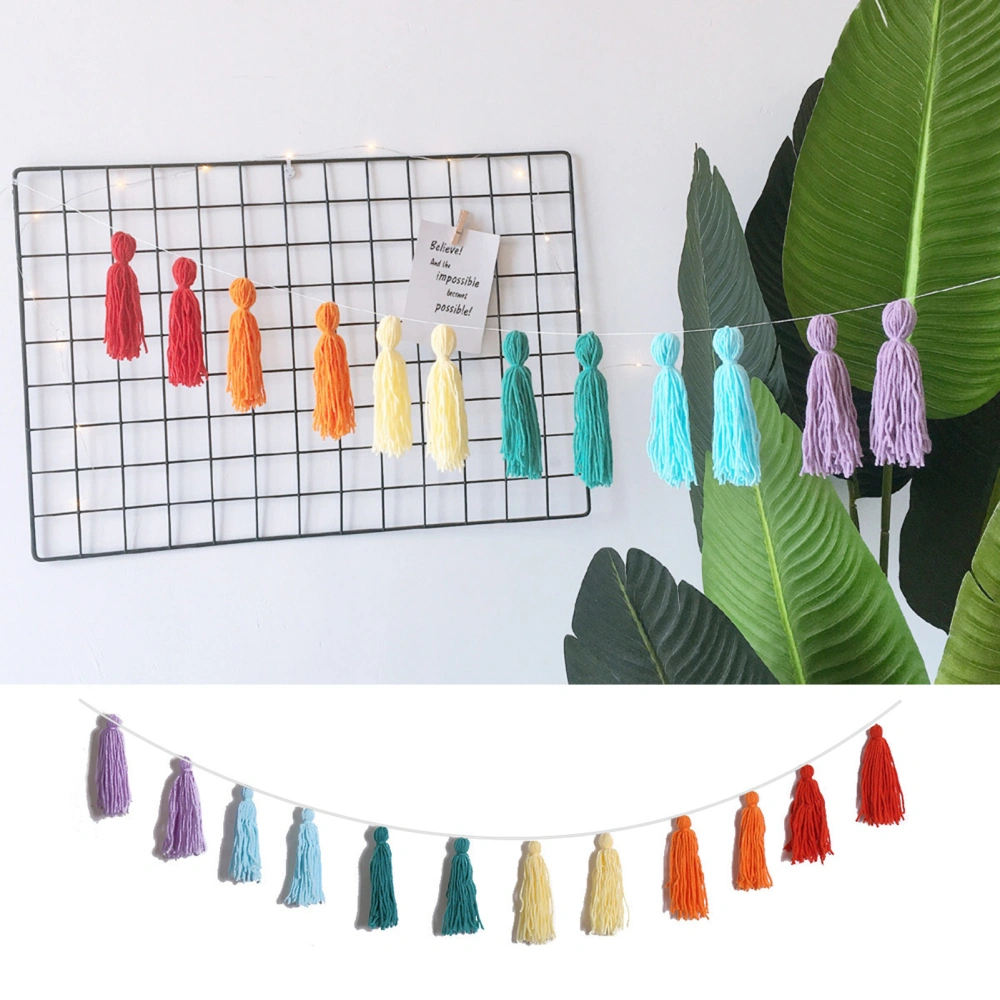 Tassel Garland Rainbow Colour Easy to Hang Soft Touch Hand Knitting Nordic Style Wall Door Hanging Tassel Pendant Home Supplies