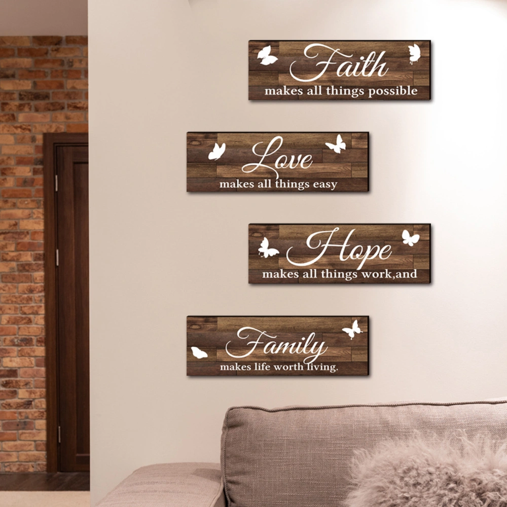 4Pcs Wall Stickers Anti-break Reusable Butterfly Eco-Friendly English Letter Gifts Wood Family Love Wall Decals Bedroom Decor