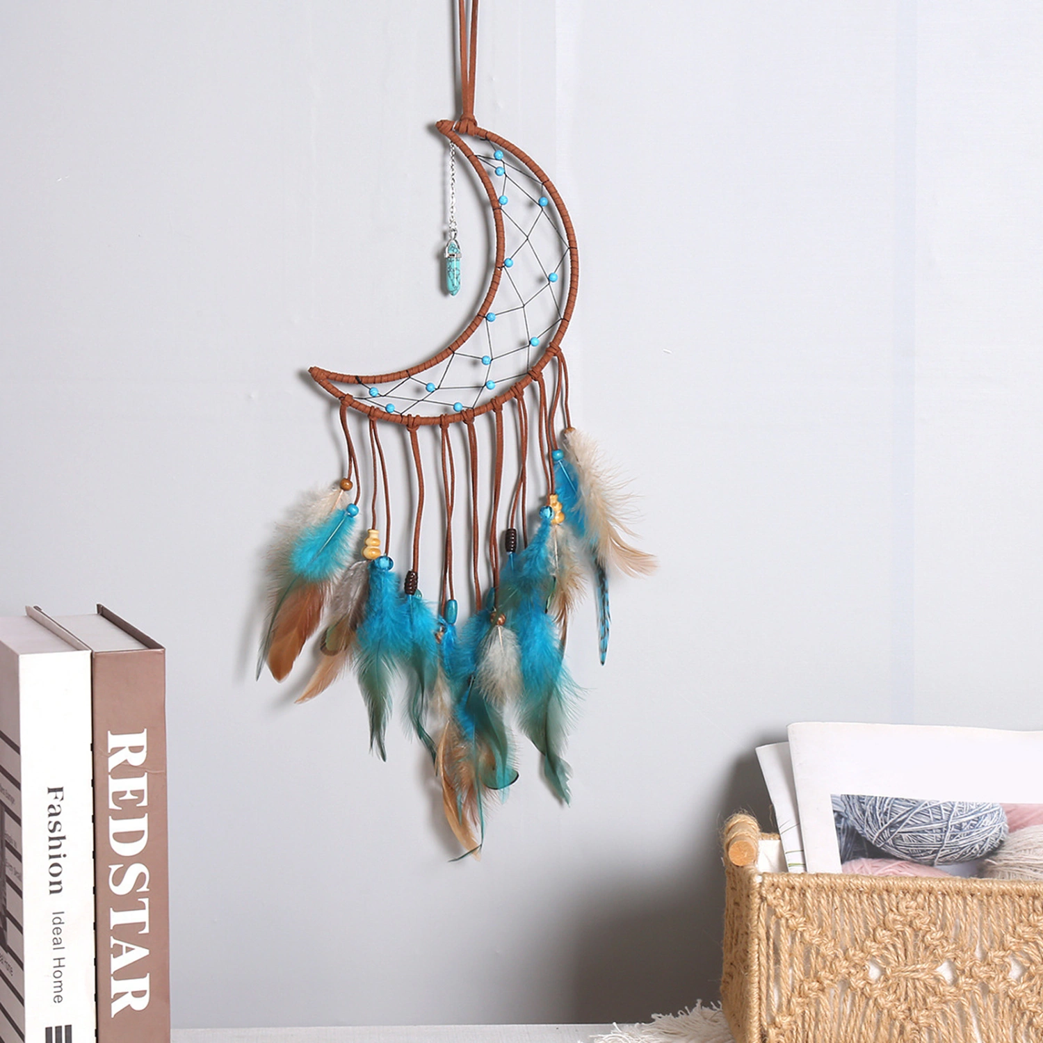 Dream Catcher Lanyard Design Hand Woven Easy to Hang Traditional Moon/Star Handmade Feather Dreamcatcher Home Decor