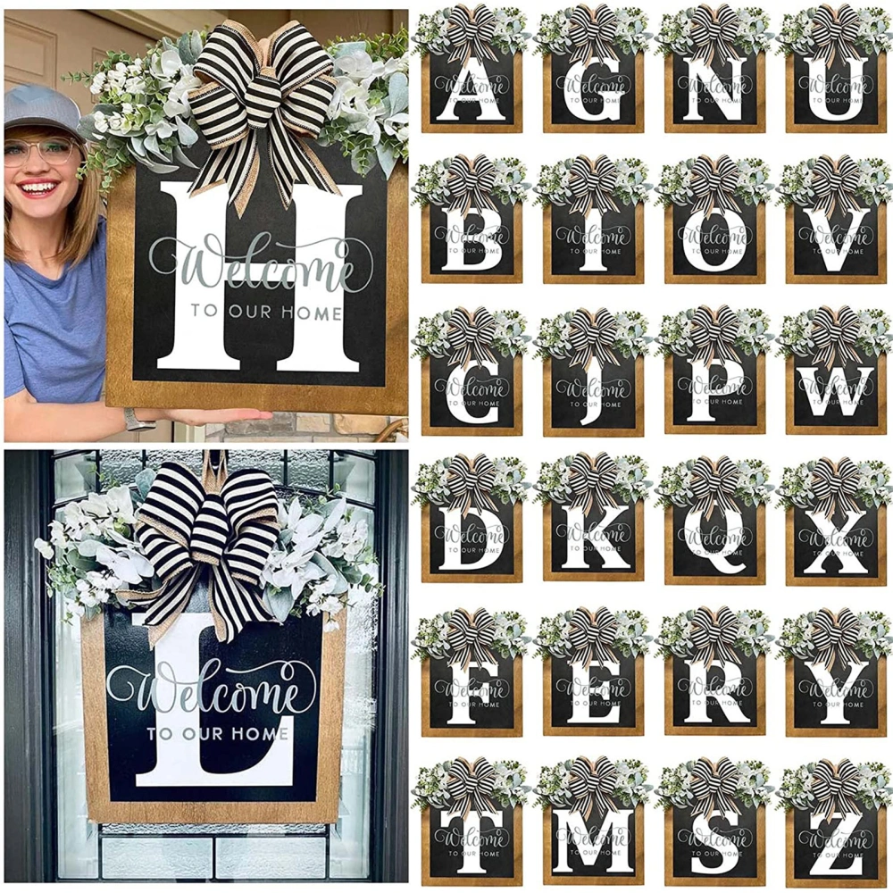 Front Door Wreath Surname 26 Letter Farmhouse with Eucalyptus Bow-knot Front Door Welcome Sign Household Supply