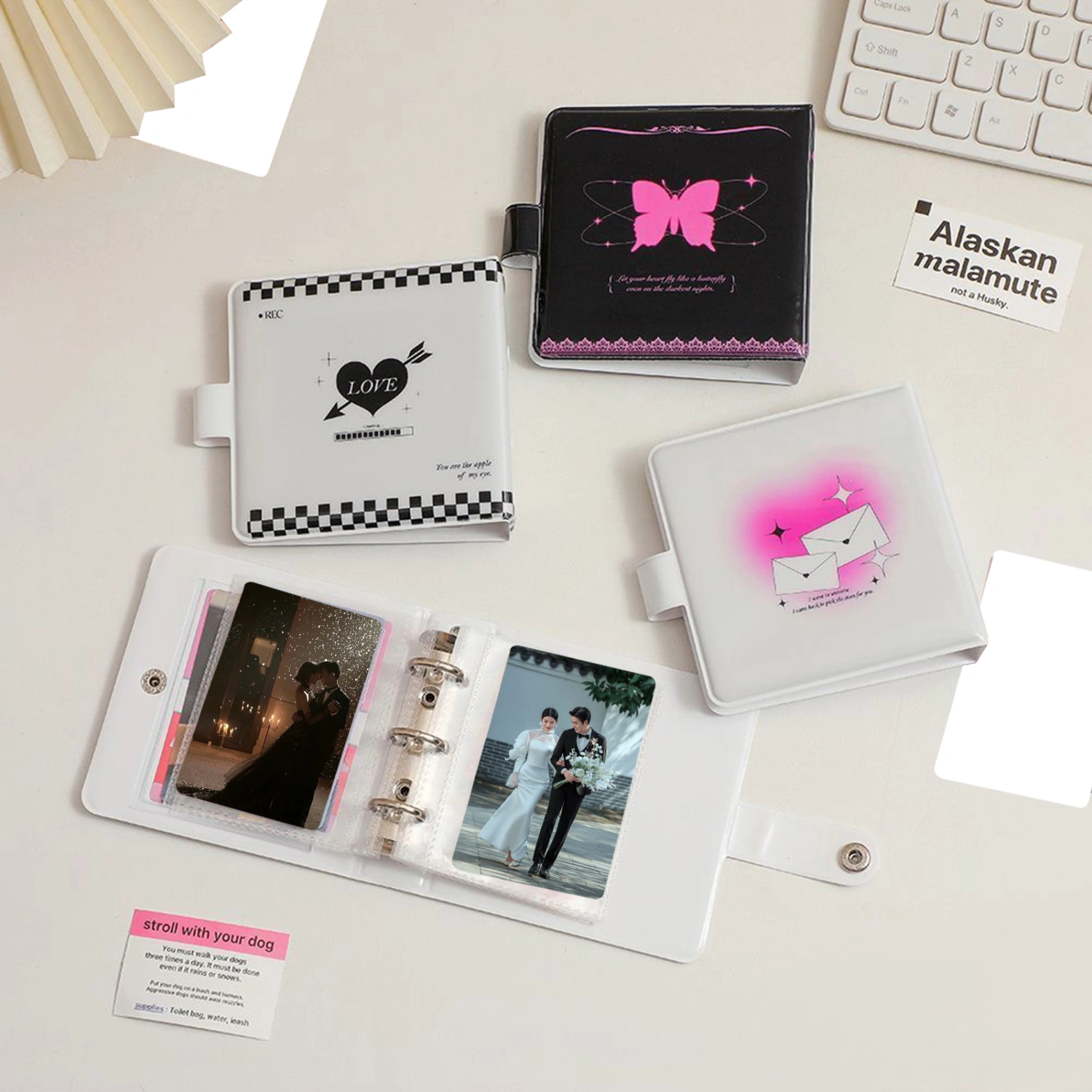 Mini Photo Album Easy to Carry Loose Leaf with Lovely Pendant Love Heart Hollow Enough Capacity Photocard Collection Portable Kpop Photo Card Holder School Supplies