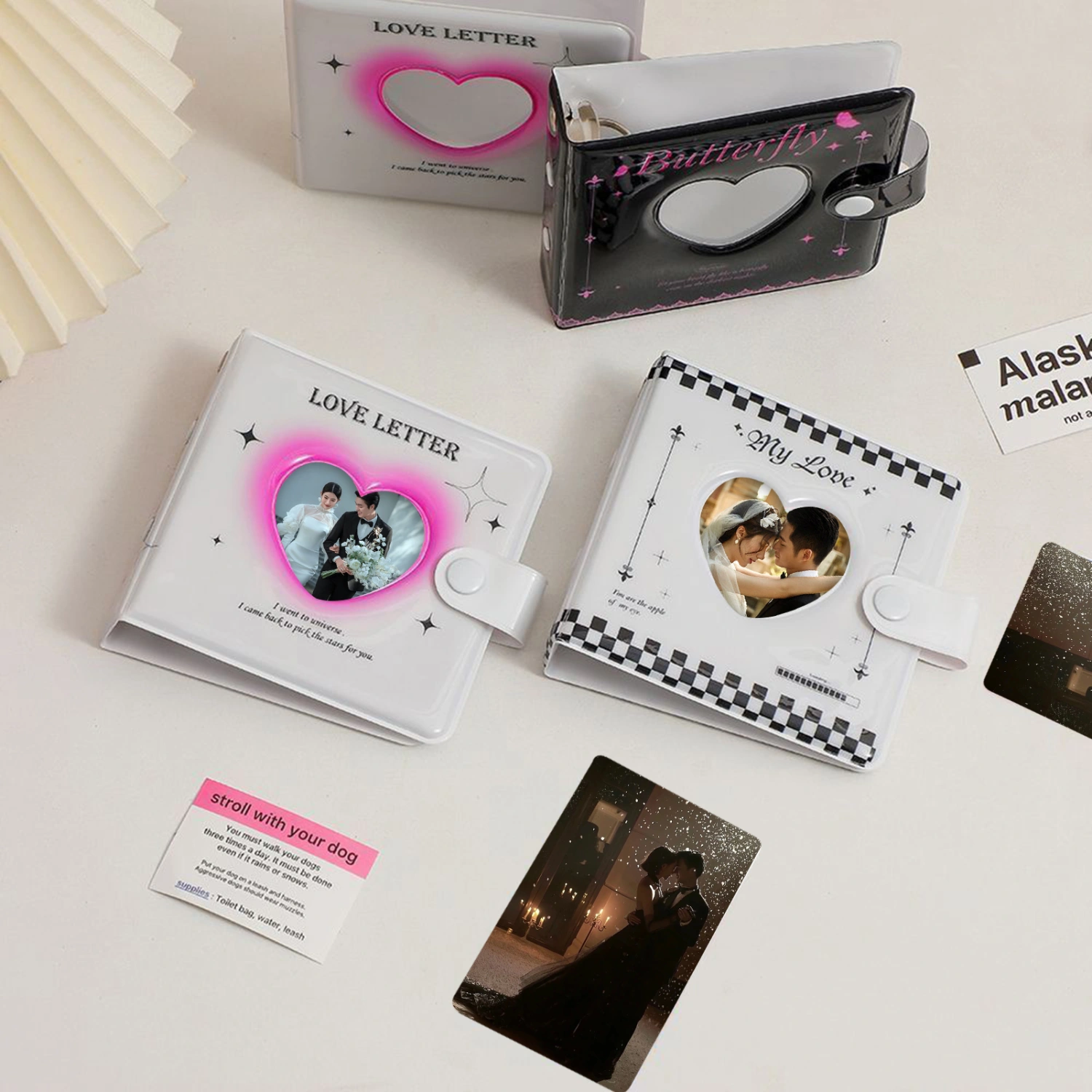 Mini Photo Album Easy to Carry Loose Leaf with Lovely Pendant Love Heart Hollow Enough Capacity Photocard Collection Portable Kpop Photo Card Holder School Supplies