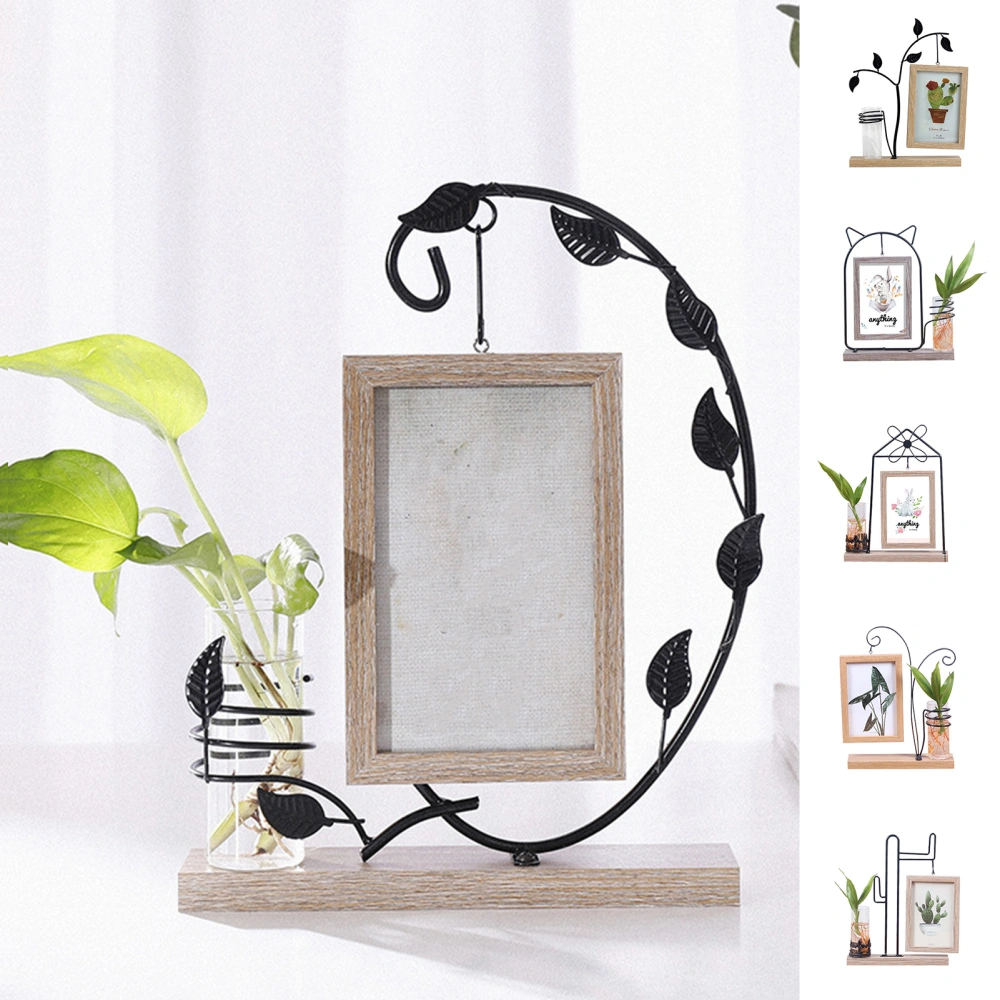 Picture Frame Double Sided Stable Base Smooth Edge High Strength Rustproof Decorative Burr Free Desktop Photo Frame with Hydroponic Vase Home Supplies