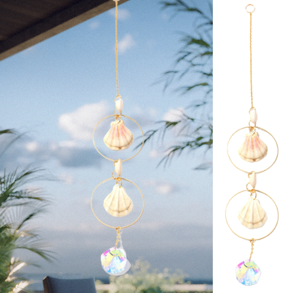 Sun Catcher Eye-catching Metal Chain Natural Stones Seashell Rainbow Maker Pendant for Balcony