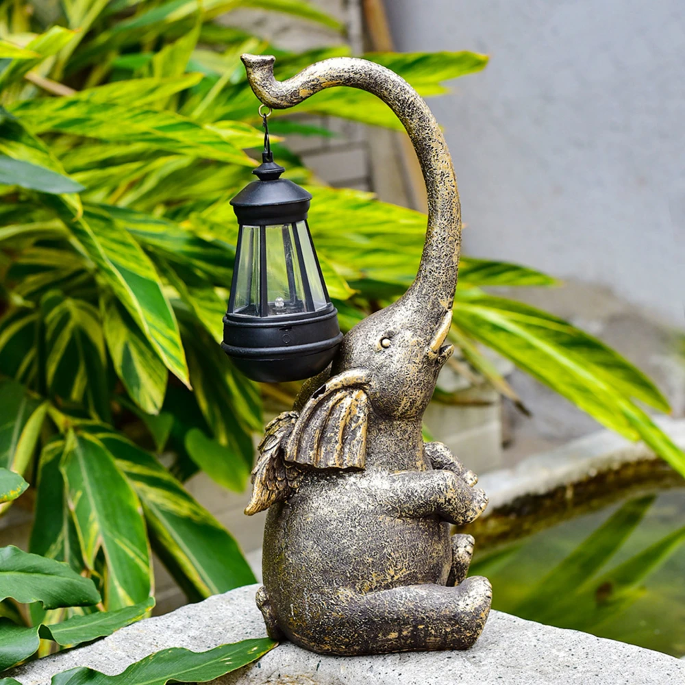 Outdoor Elephant Solar Lamp Decoration Weather-resistant Waterproof Solid Resin Craft Elephant Ornament Statue Figurine Yard Balcony Garden Supplies