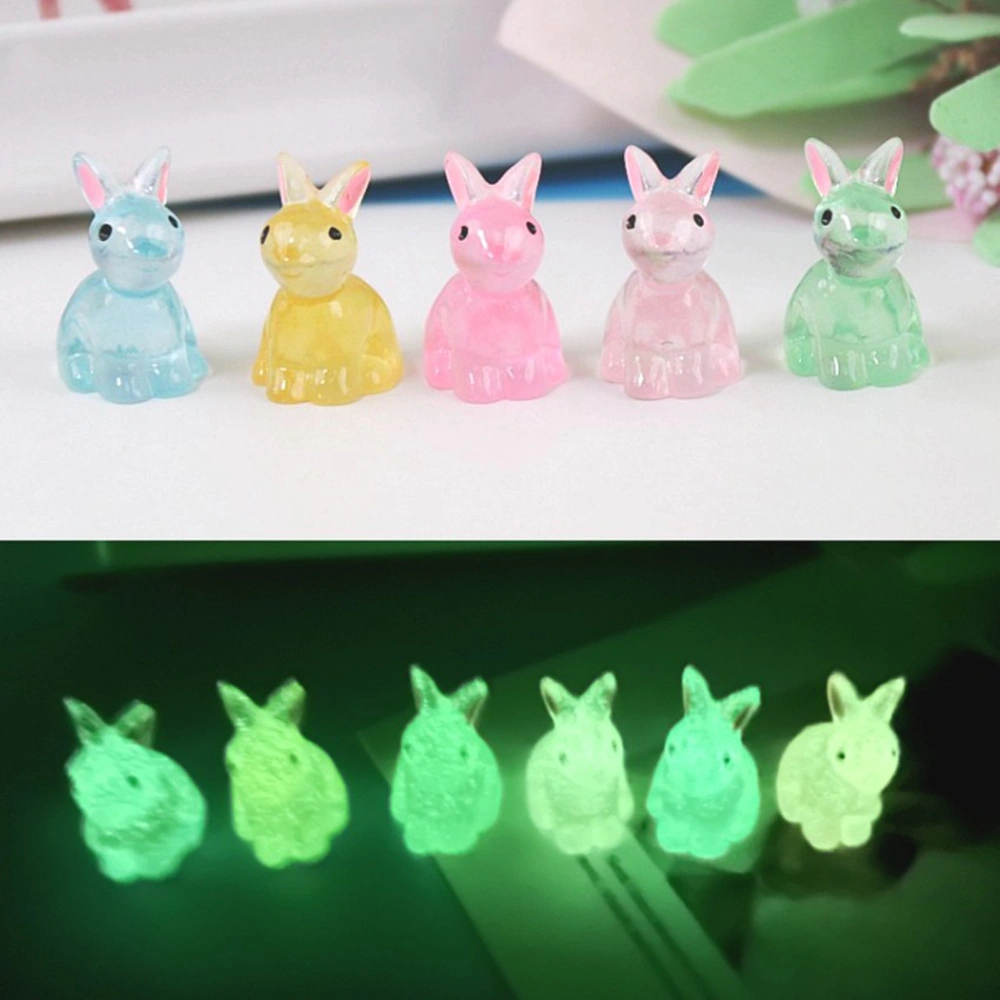 10Pcs Luminous Bunny Colorful Glowing in The Dark Miniature DIY Resin Craft Ornament Cute Resin Rabbit Statue Model Phone Case Decor Small Gift