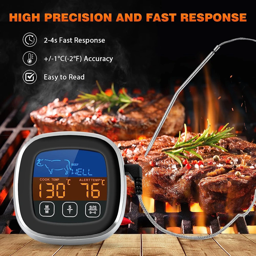 1 Set Grill Thermometer Backlight LCD Digital Display Meat Thermometer with 8 Preset Modes for BBQ Oven Kitchen