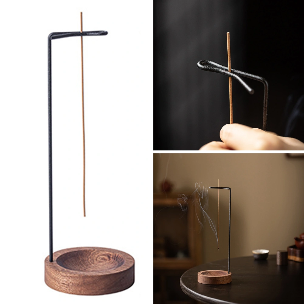 Incense Stick Holder Metal Stick Concave Wood Base Clip Type Minimalist Elegant Upside Down Incense Burner Ash Catcher Home Supplies