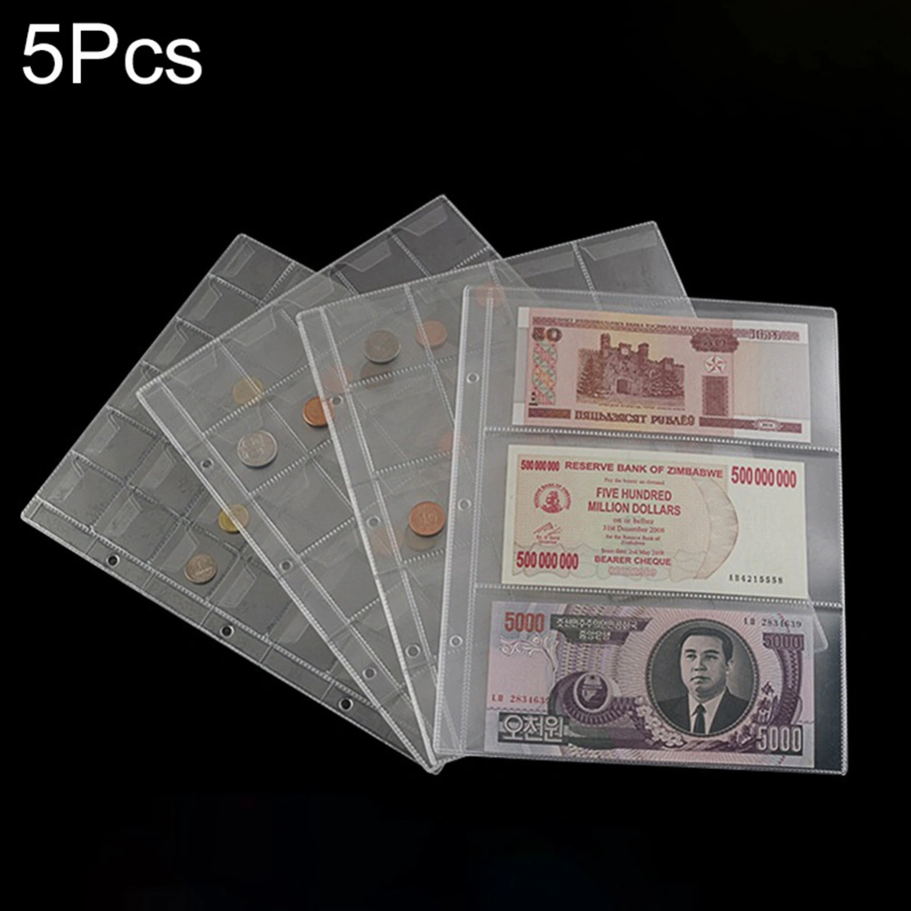 5Pcs 3 Pockets Pages Paper Money Album Currency Banknote Stamps Storage Holder