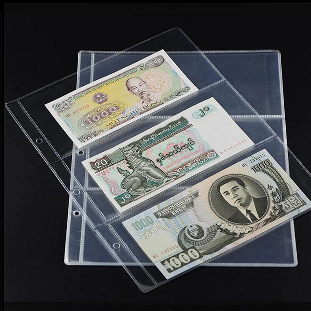5Pcs 3 Pockets Pages Paper Money Album Currency Banknote Stamps Storage Holder