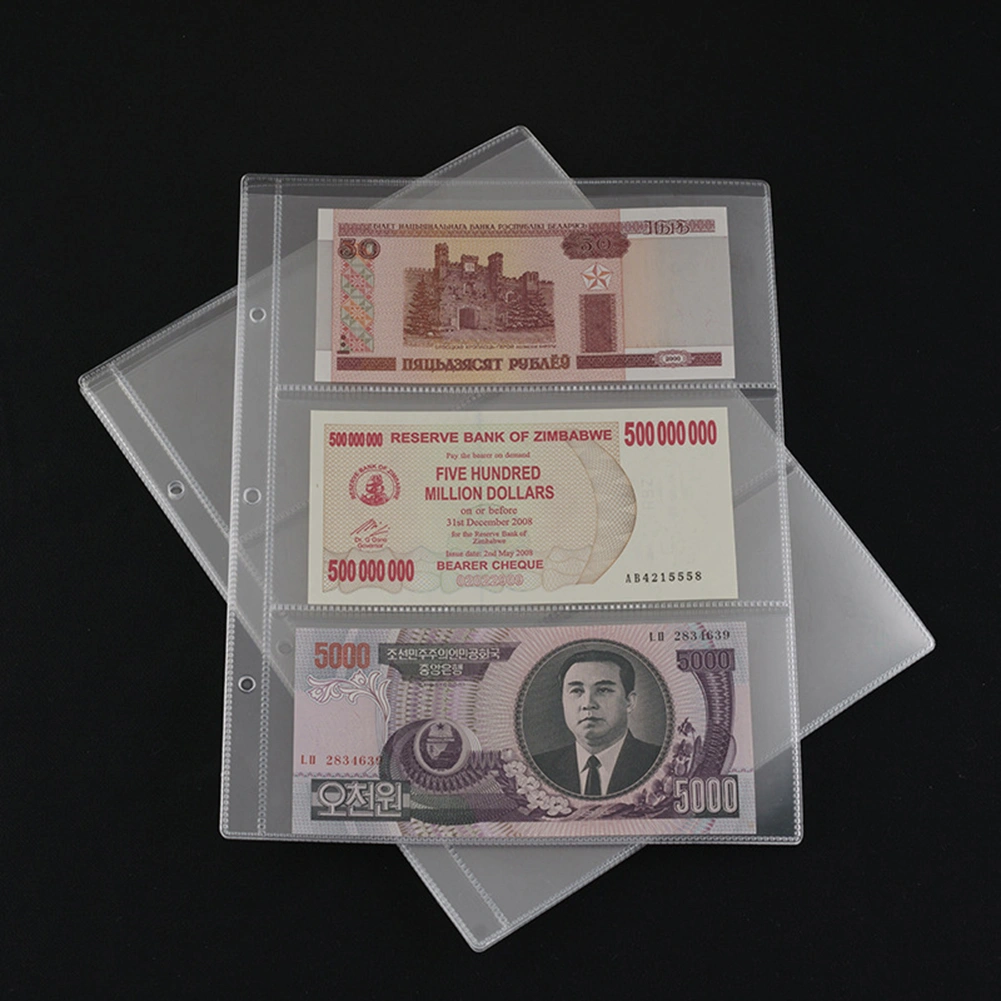 5Pcs 3 Pockets Pages Paper Money Album Currency Banknote Stamps Storage Holder