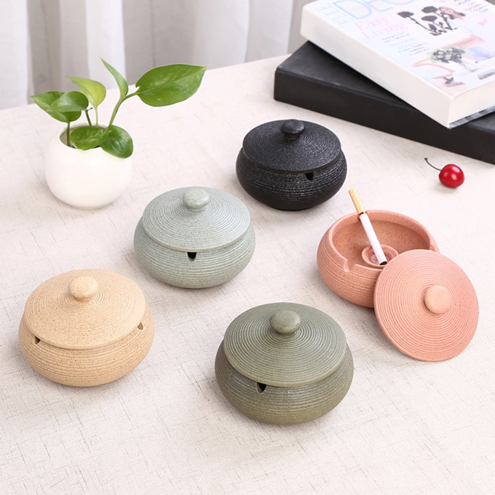 Home Office Portable Fashion Round Ceramic Pot Cigarette Ashtray Holder with Lid