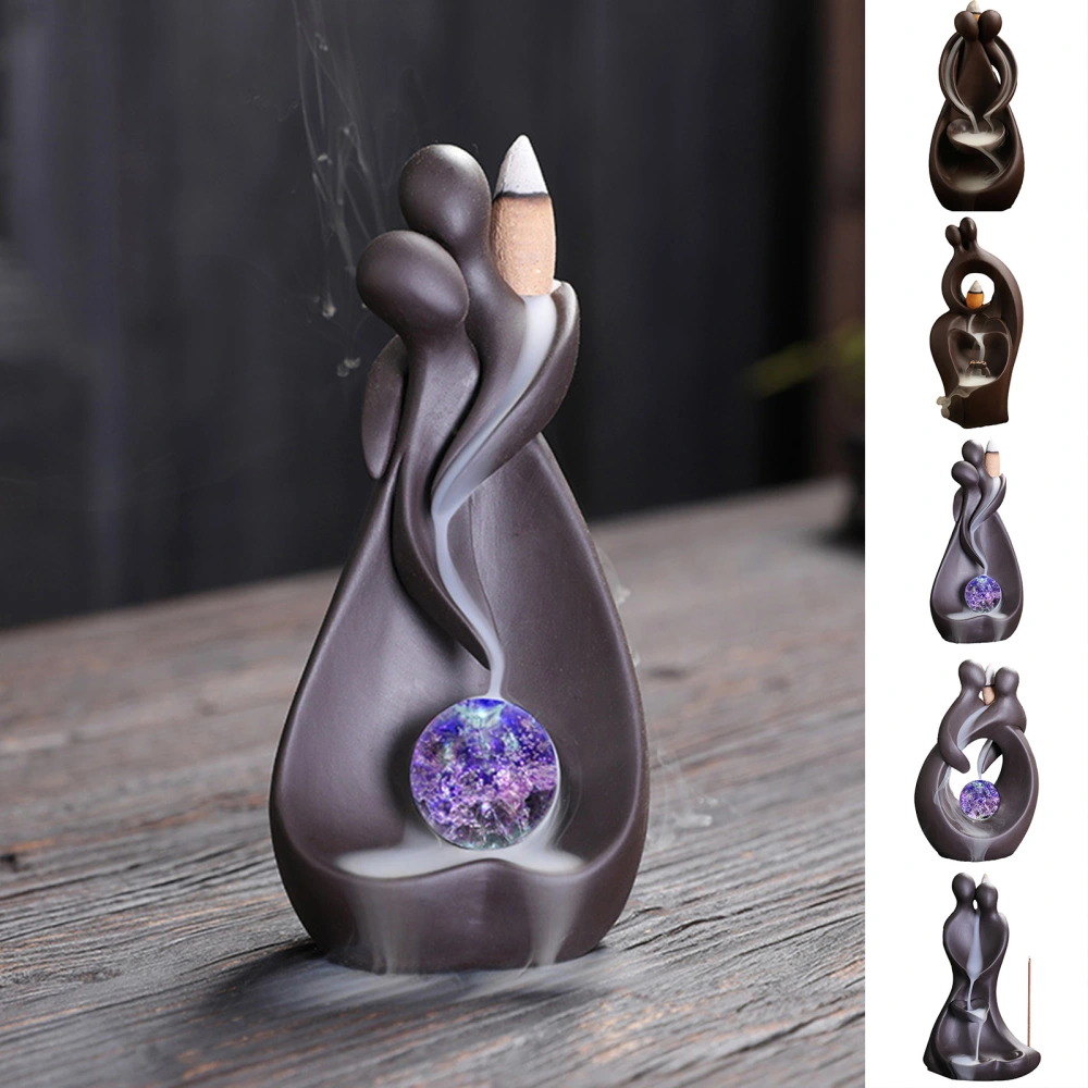 Backflow Burner Hug Posture Exquisite Carved Stable Base Relive Stress Relaxing Waterfall Incense Holder Handcrafted Backflow Sandalwood Incense Burner Yoga Room Decor