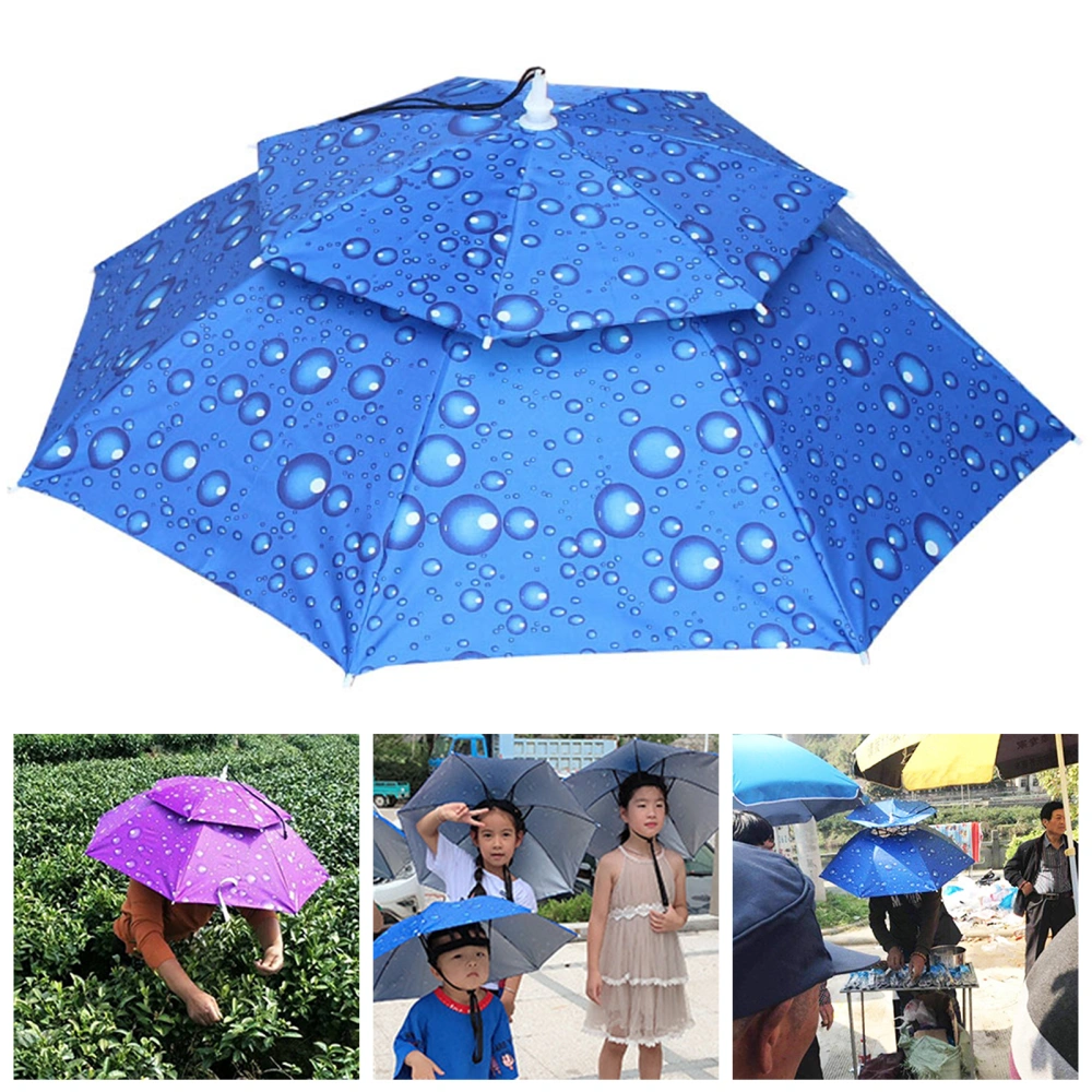 1 Set Umbrella Hat Hands Free Folding Anti UV Rainproof Double-Layer Sun Rainy Day Fishing Tea Picking Umbrella Hat Outdoor Supply