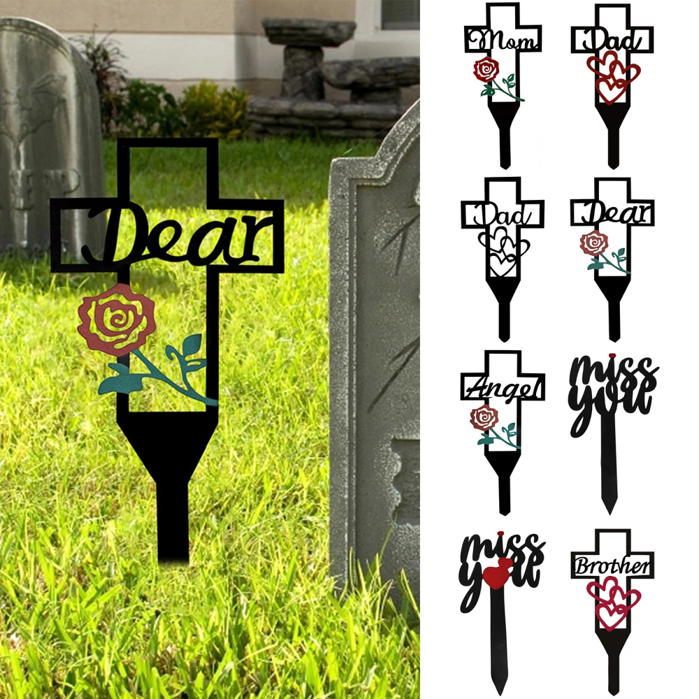 Garden Stake Hollow Out Rose/Heart Letter Design Decorative Iron Parents Family Cemetery Memorial Stake Graveyard Supplies