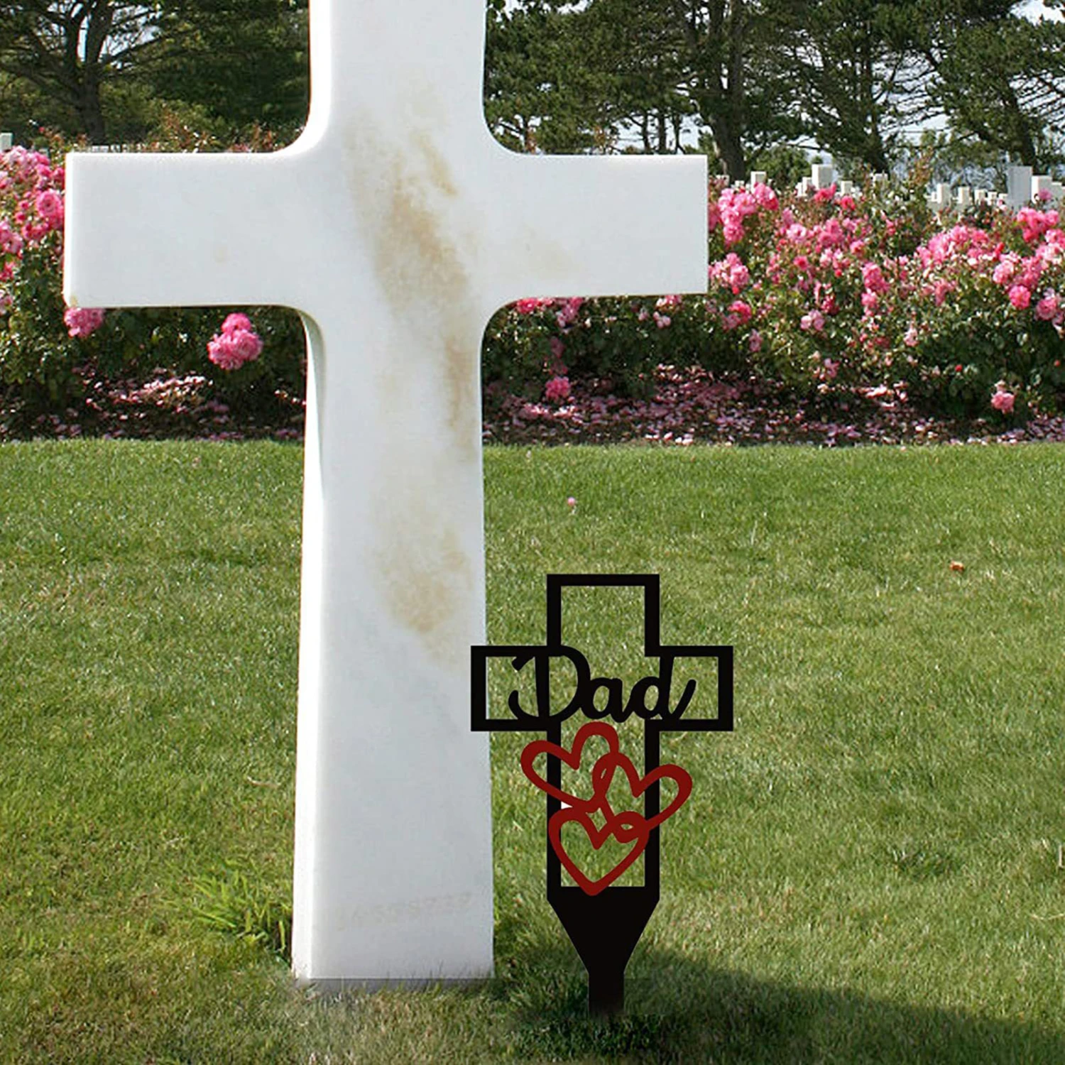 Garden Stake Hollow Out Rose/Heart Letter Design Decorative Iron Parents Family Cemetery Memorial Stake Graveyard Supplies