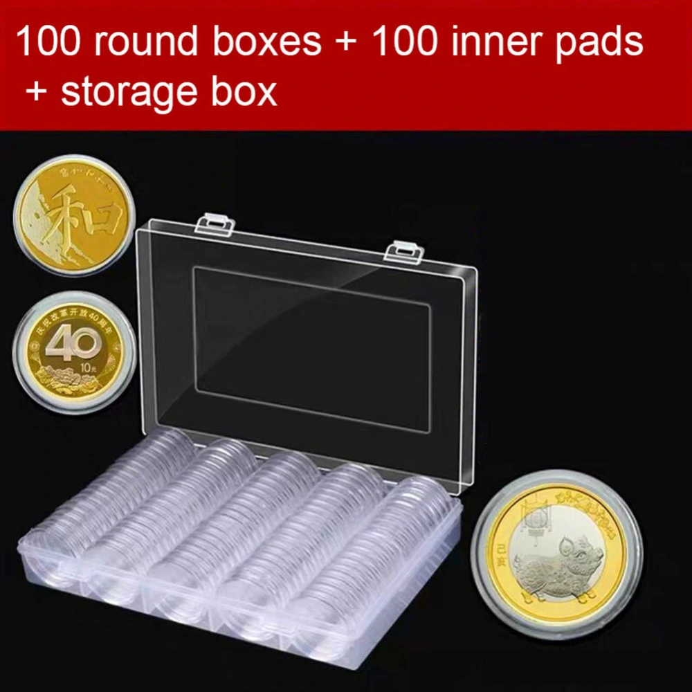 100Pcs 19/20/22.25/25/27/30mm Coin Clear Protector Case Collection Storage Box