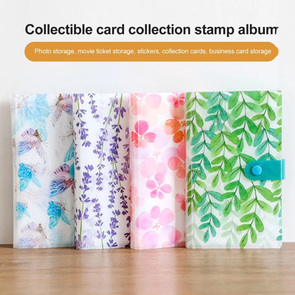 Card Album Large Capacity 240 Pockets Snap Button Flower Leaf Butterflies Printed Transparent Waterproof Multi-purpose Picture Photocard Photo Folder Home Supplies