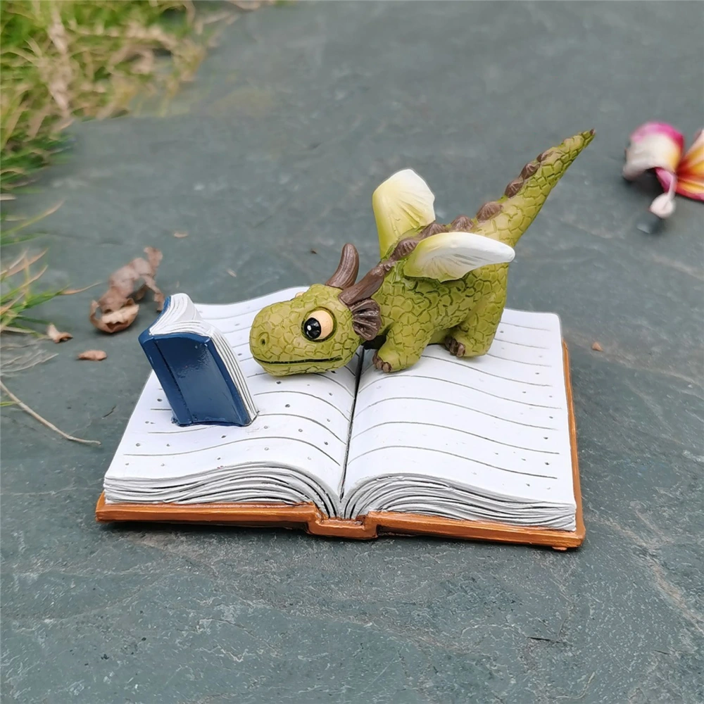 Dinosaur Reading Statue Decorative Great Details Clear Texture Cartoon Miniature Micro Landscape Desktop Decoration Detachable Garden Ornaments Dinosaur  Figurine Holiday Gift