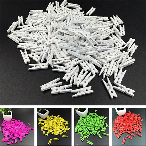 100Pcs Mini Multicolor Wooden Clothes Photo Paper Peg Clothespin Craft Clips