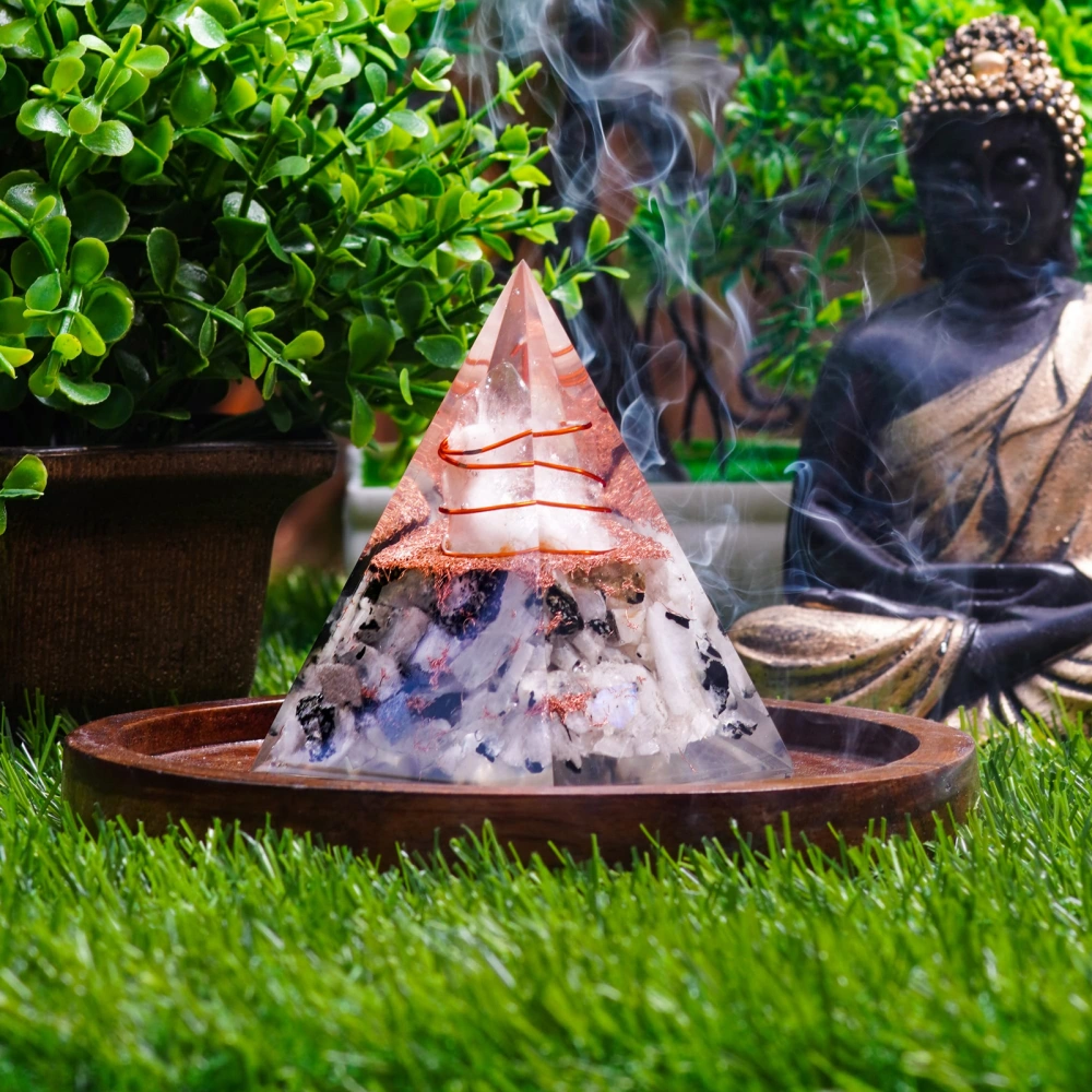 Inspirational Orgonite Pyramid Ornament Success Resin Pyramid Anti-Stress Calmness Growth Strength Healing Faux Crystal Pyramid Home Decor