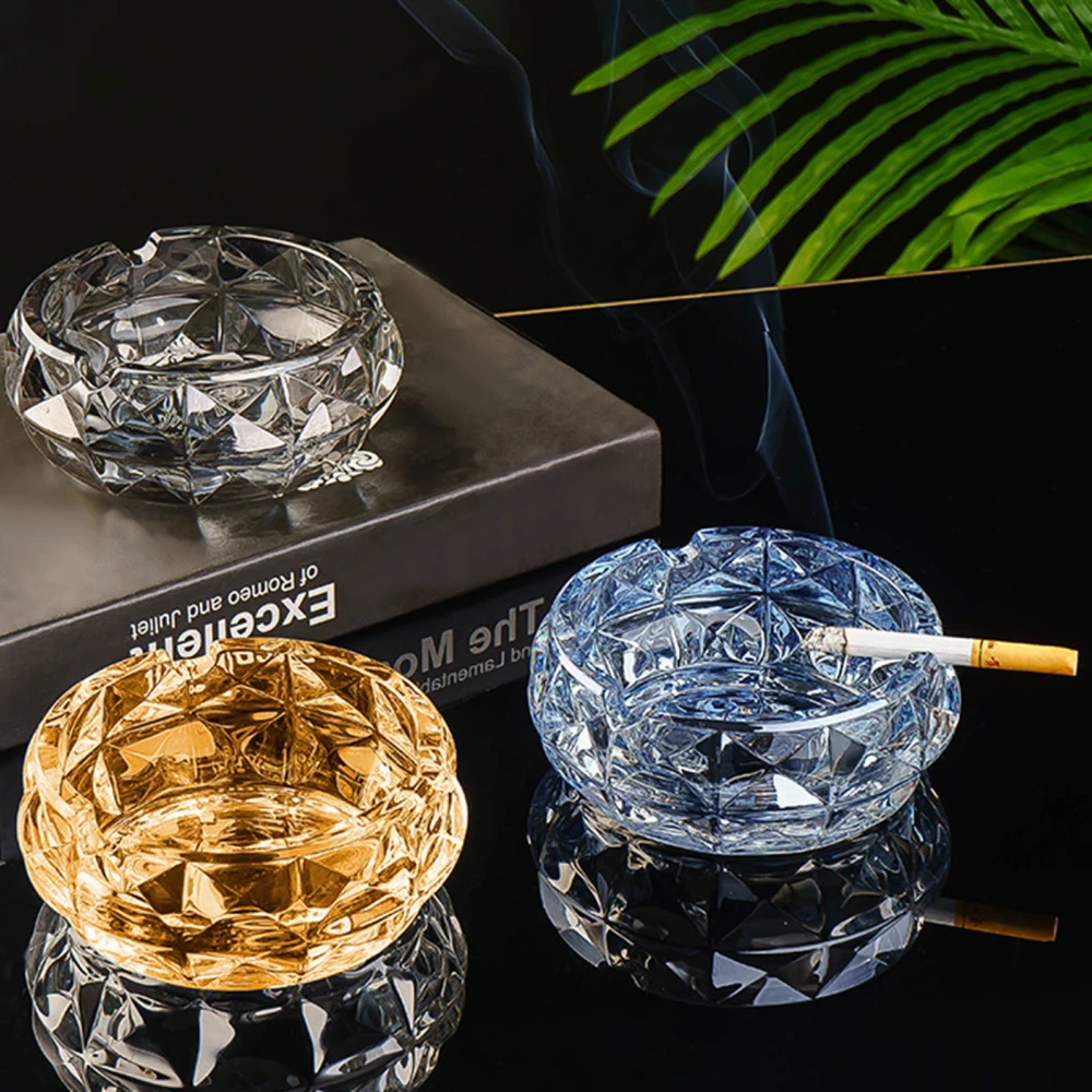 Ash Tray Nordic Style Thickened Geometric Transparent Decorative Glass Windproof Living Room Anti-flying Ashtray Household Supplies