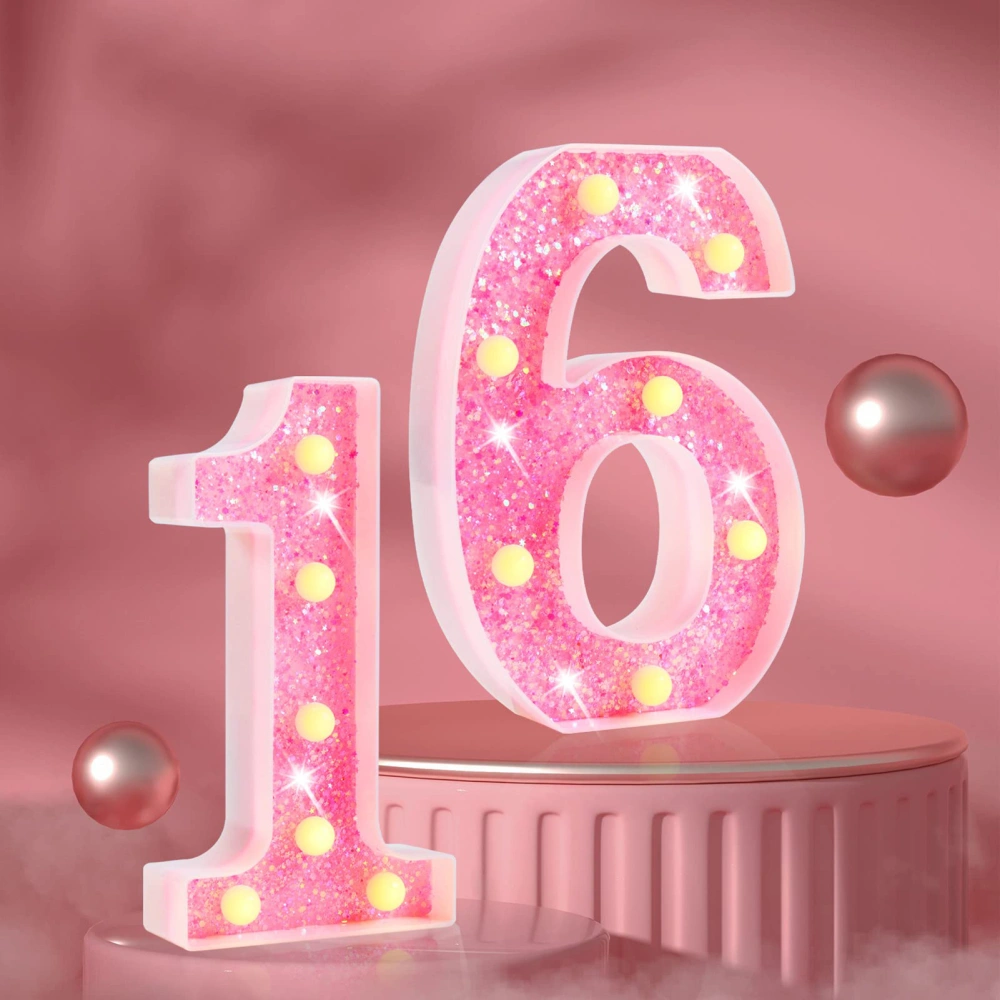 LED Digital Lights Glitter Numbers Sign Battery Powered Warm White Night Light Party Wedding Home Decor 