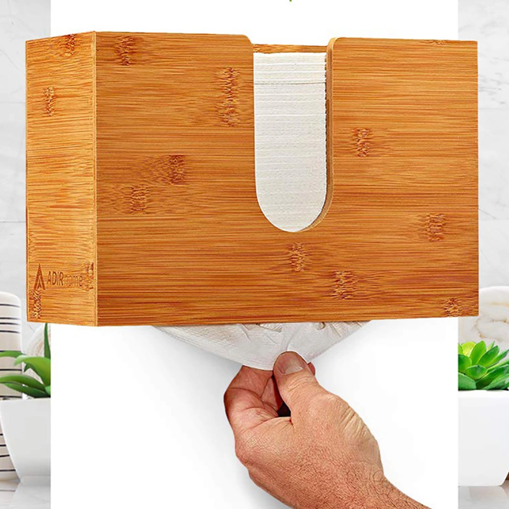 Wall Mount Bathroom Kitchen Home Bamboo Napkin Tissue Paper Dispenser Container