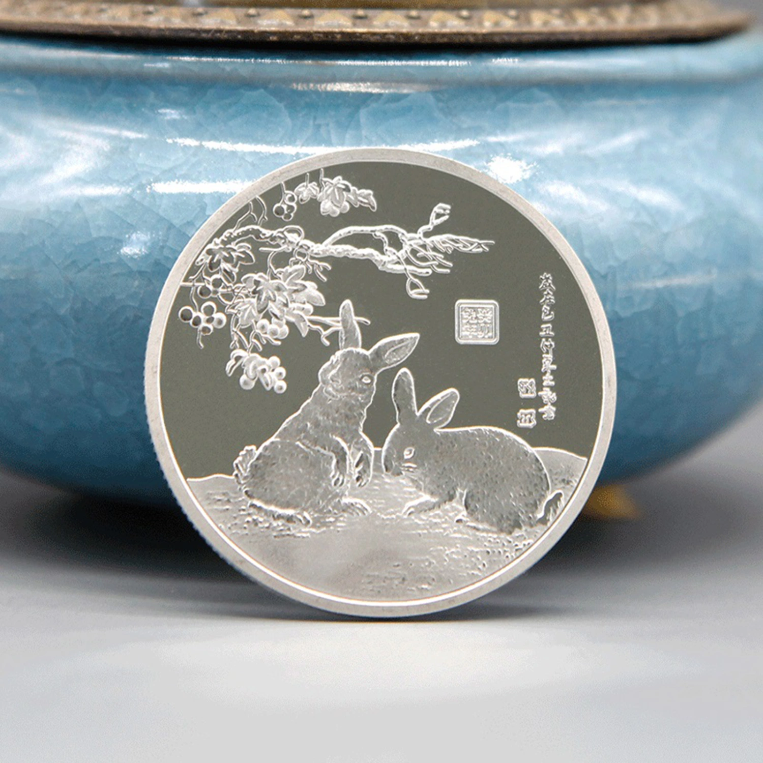 Microscopic Carving Exquisite Round Commemorative Coin 2023 Chinese Zodiac Rabbit Souvenir Coin for Collectors