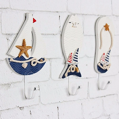 Mediterranean Nautical Slippers Fish Sailing Wall Hangers Hat Clothes Hook