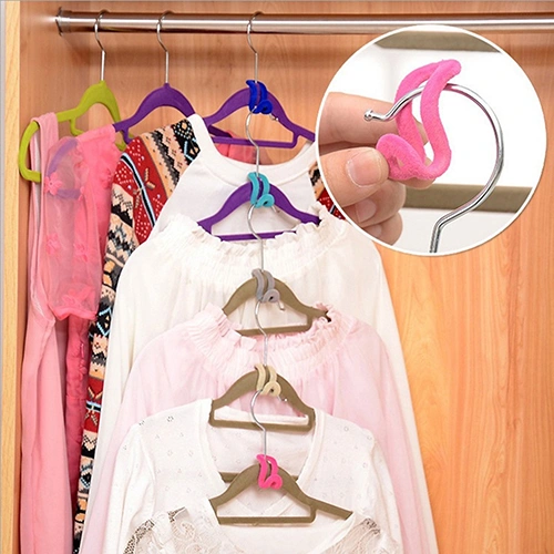 10 Pcs Home Antiskid Mini Flocking Clothes Hanger Easy Hook Closet Organizer