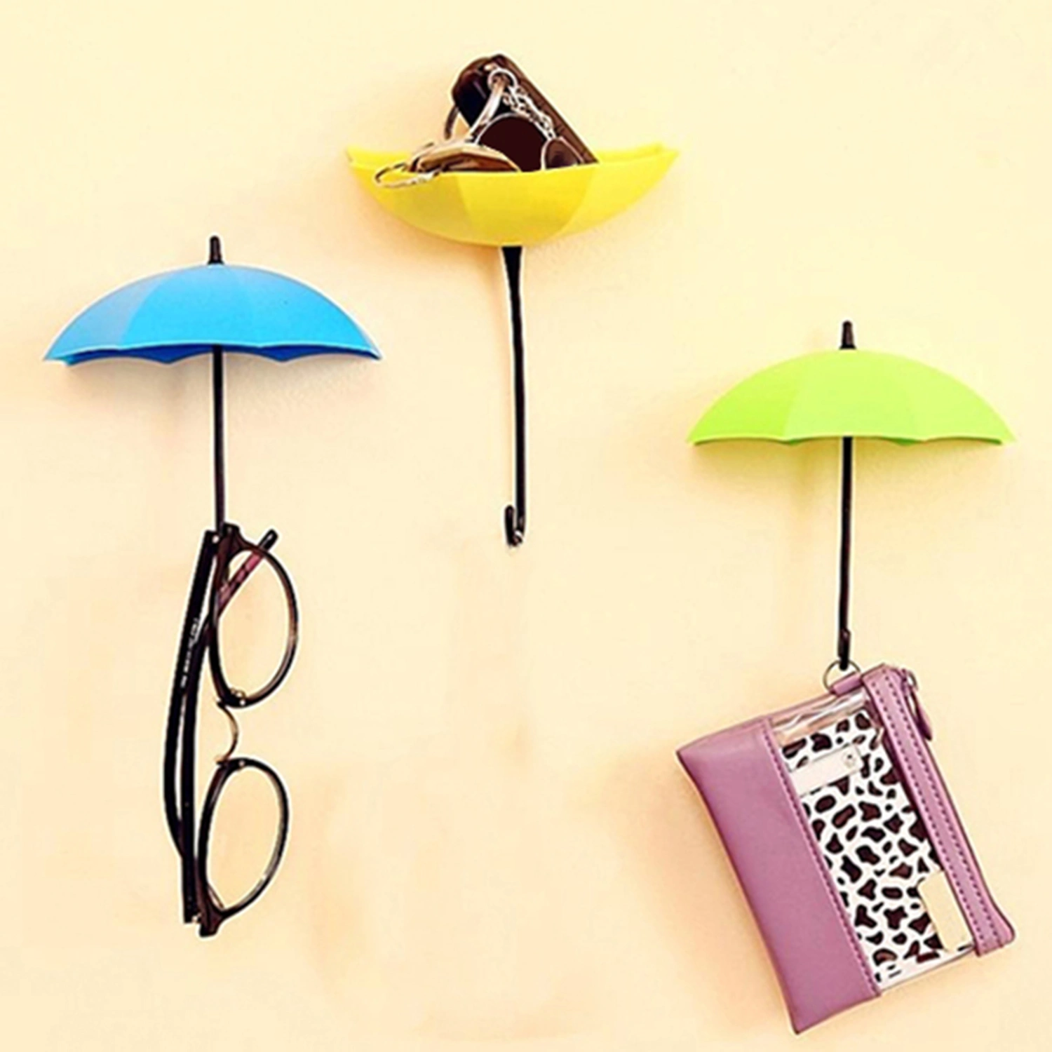3Pcs Hook Umbrella Shape Self Adhesive Plastic Umbrella Self Adhesive Storage Hook Hanger for Living Room