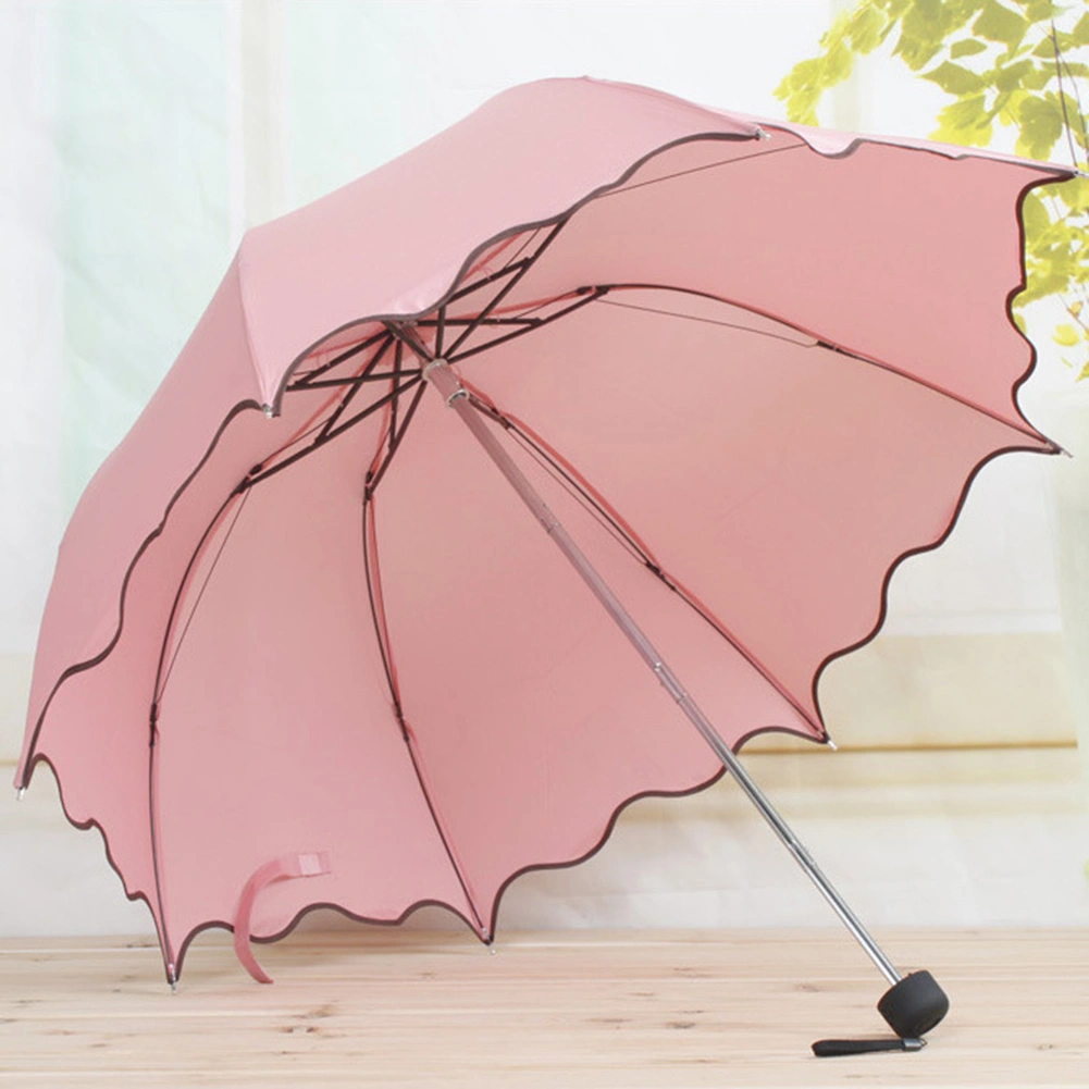 Lovely Women Lotus Leaves Anti UV Dome Parasol Outdoor Sun/Rain Folding Umbrella