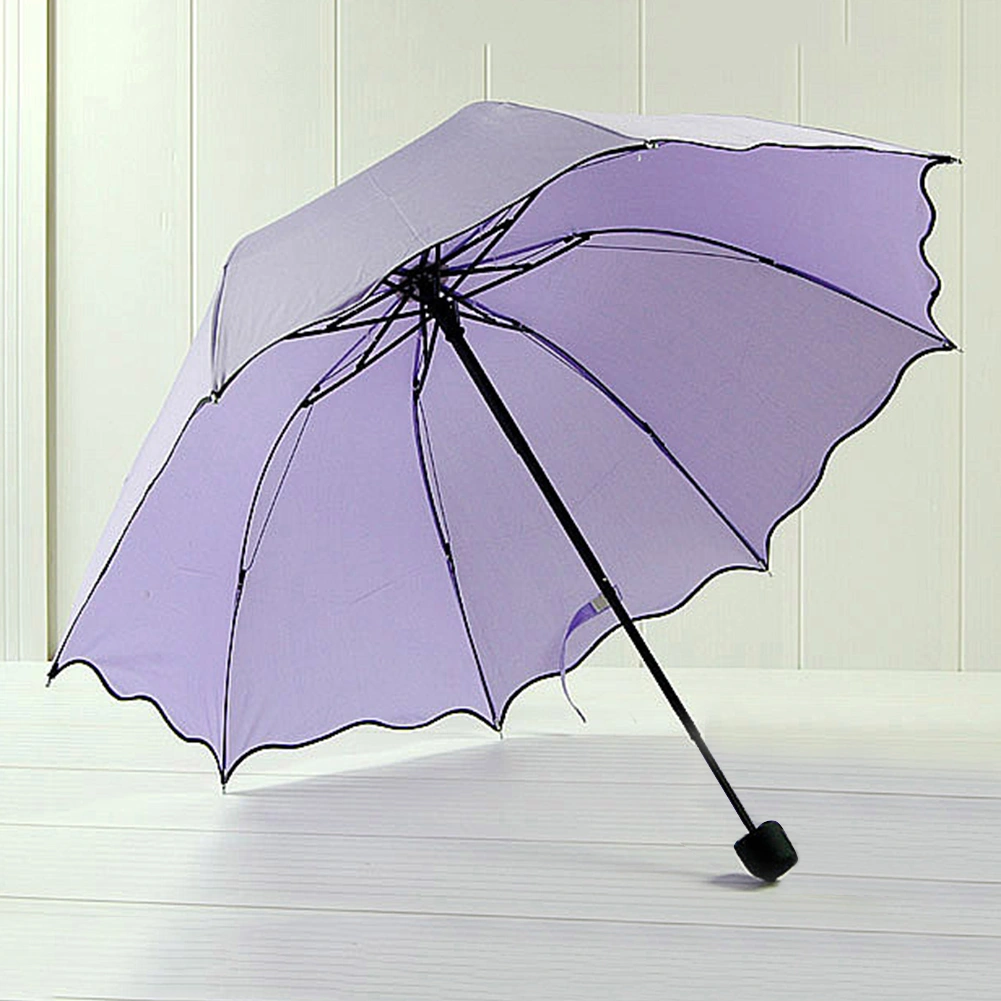 Lovely Women Lotus Leaves Anti UV Dome Parasol Outdoor Sun/Rain Folding Umbrella