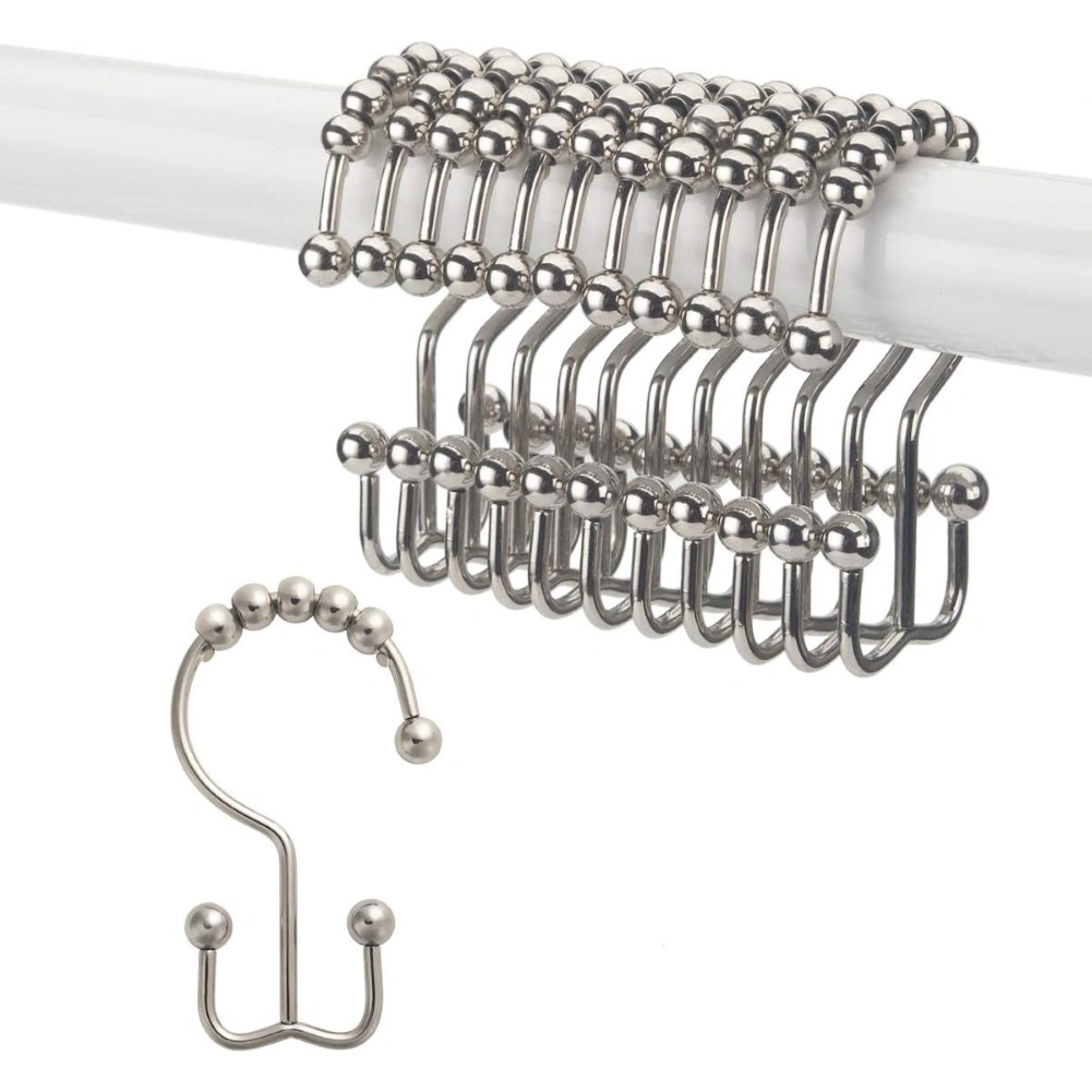5Pcs Double Glide 8-Bead Heavy Duty Bathroom Shower Rod Curtain Hooks Rings