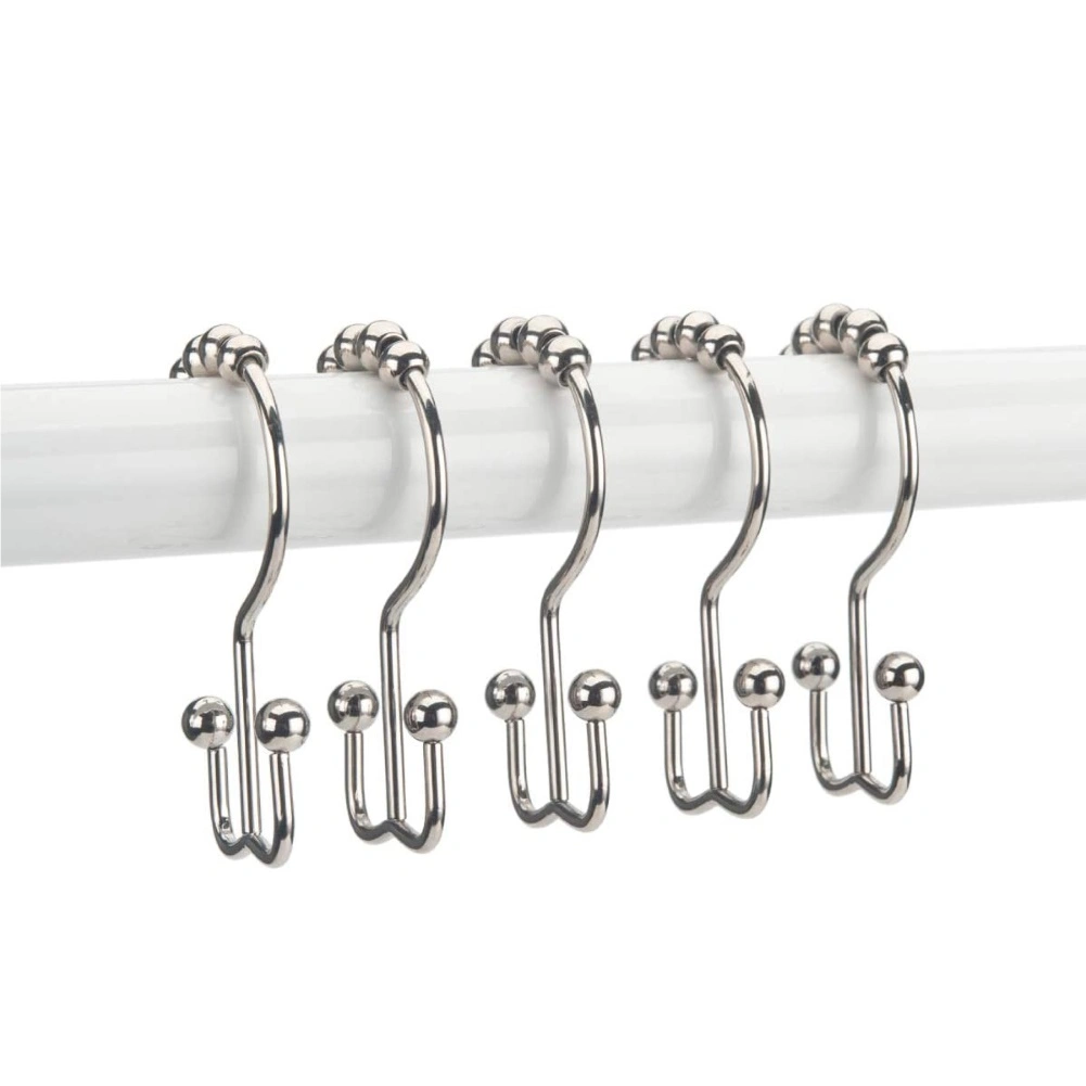 5Pcs Double Glide 8-Bead Heavy Duty Bathroom Shower Rod Curtain Hooks Rings